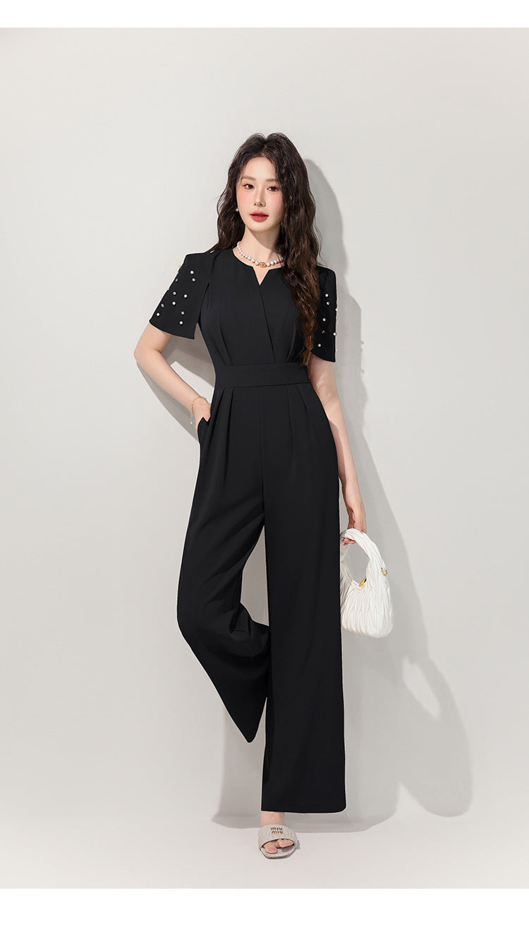 Women’s Co Ord Set French Style Wide-Leg Jumpsuit with Zipper Front
