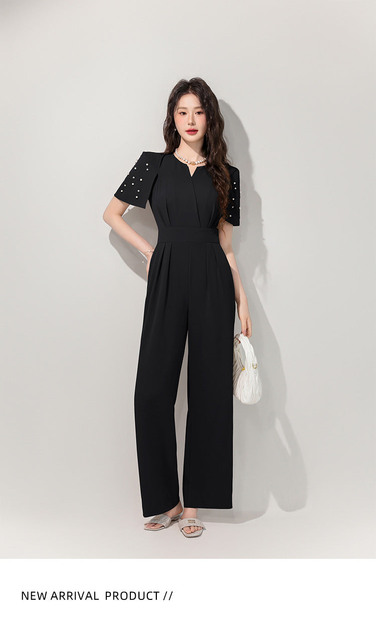 Women’s Co Ord Set French Style Wide-Leg Jumpsuit with Zipper Front