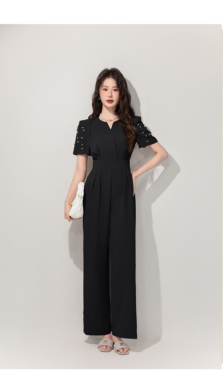 Women’s Co Ord Set French Style Wide-Leg Jumpsuit with Zipper Front