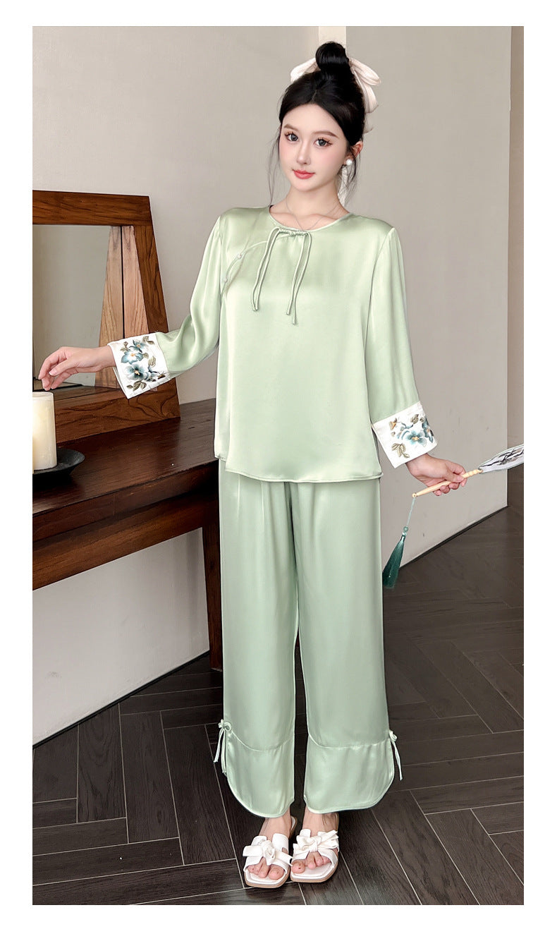 Women’s Co Ord Set Ice Silk Pajama Lounge Set (Chinese Style)