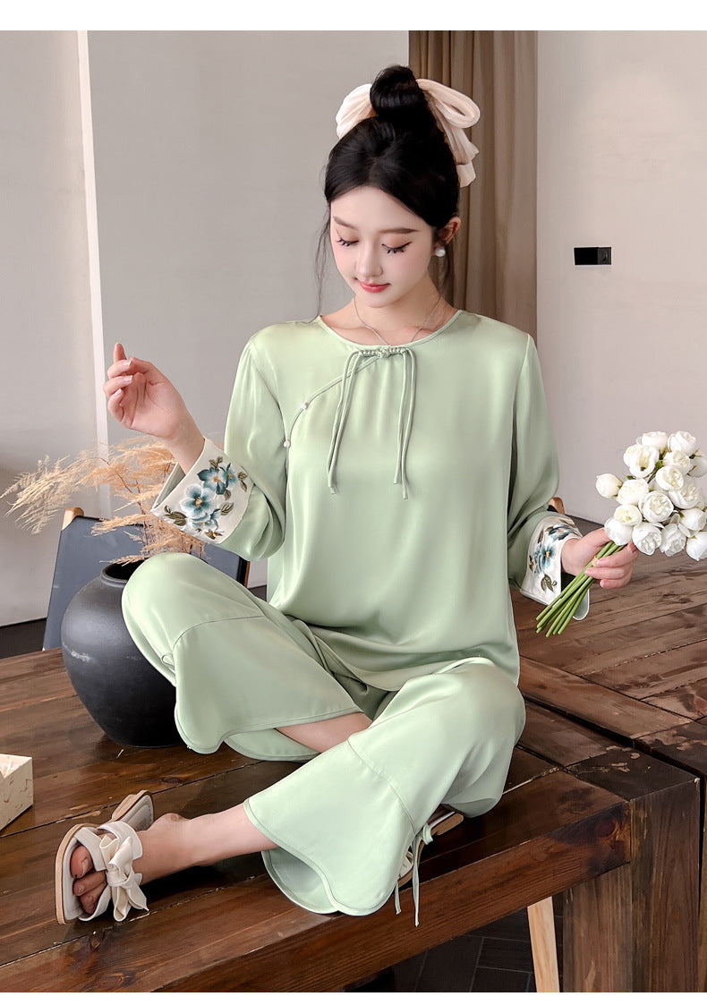 Women’s Co Ord Set Ice Silk Pajama Lounge Set (Chinese Style)