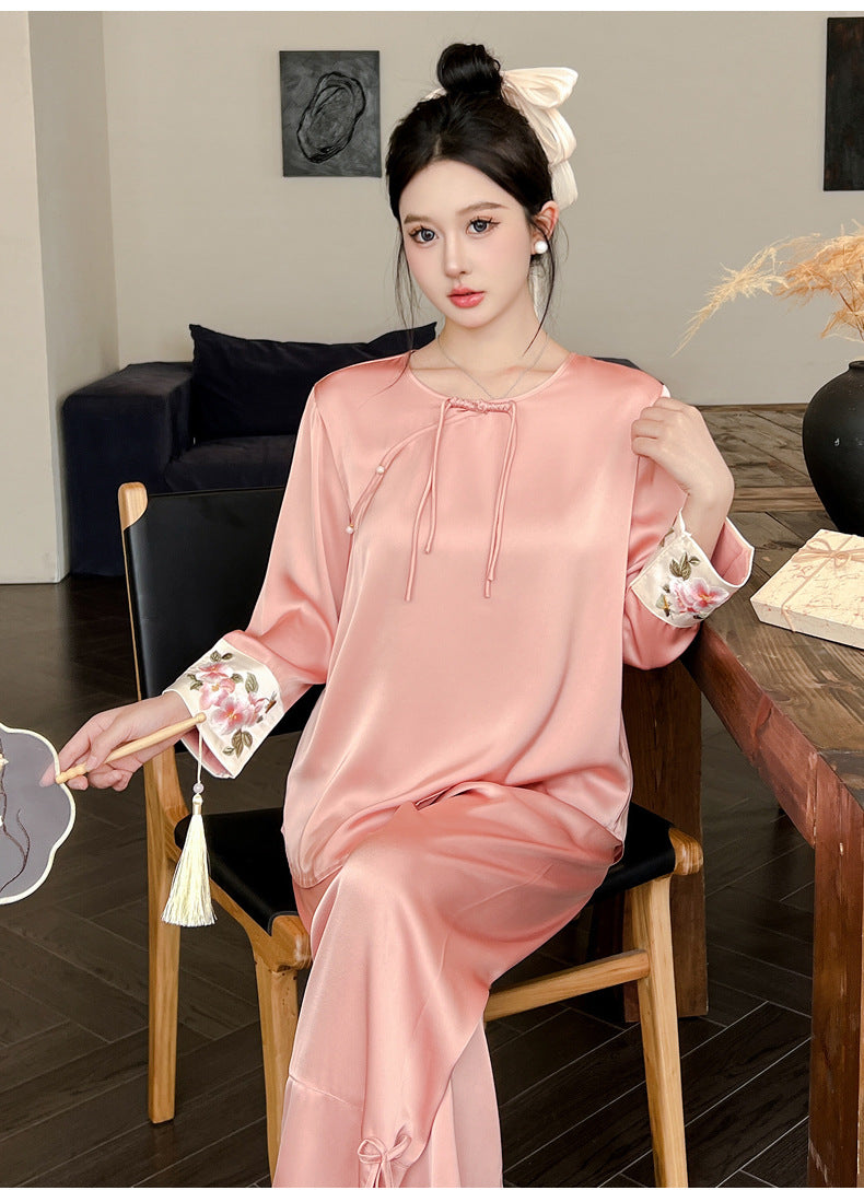 Women’s Co Ord Set Ice Silk Pajama Lounge Set (Chinese Style)
