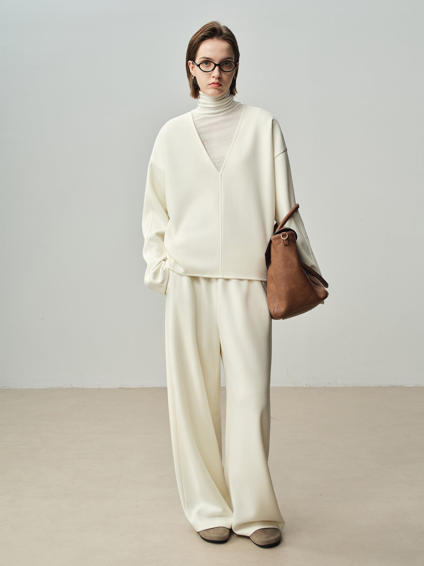 Women’s Co Ord Set Casual V-Neck Pullover & Elastic Sweatpants (Korean Style)