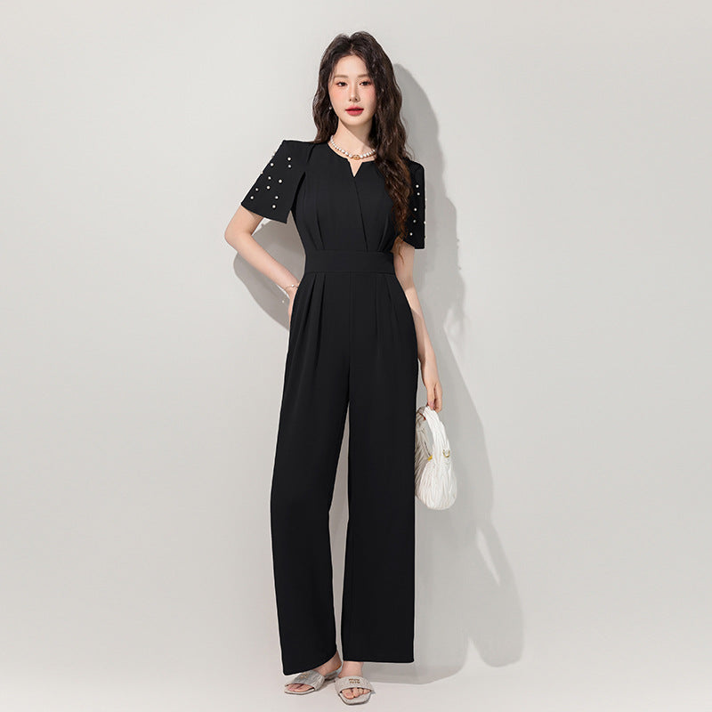 Women’s Co Ord Set French Style Wide-Leg Jumpsuit with Zipper Front