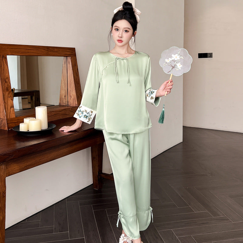 Women’s Co Ord Set Ice Silk Pajama Lounge Set (Chinese Style)