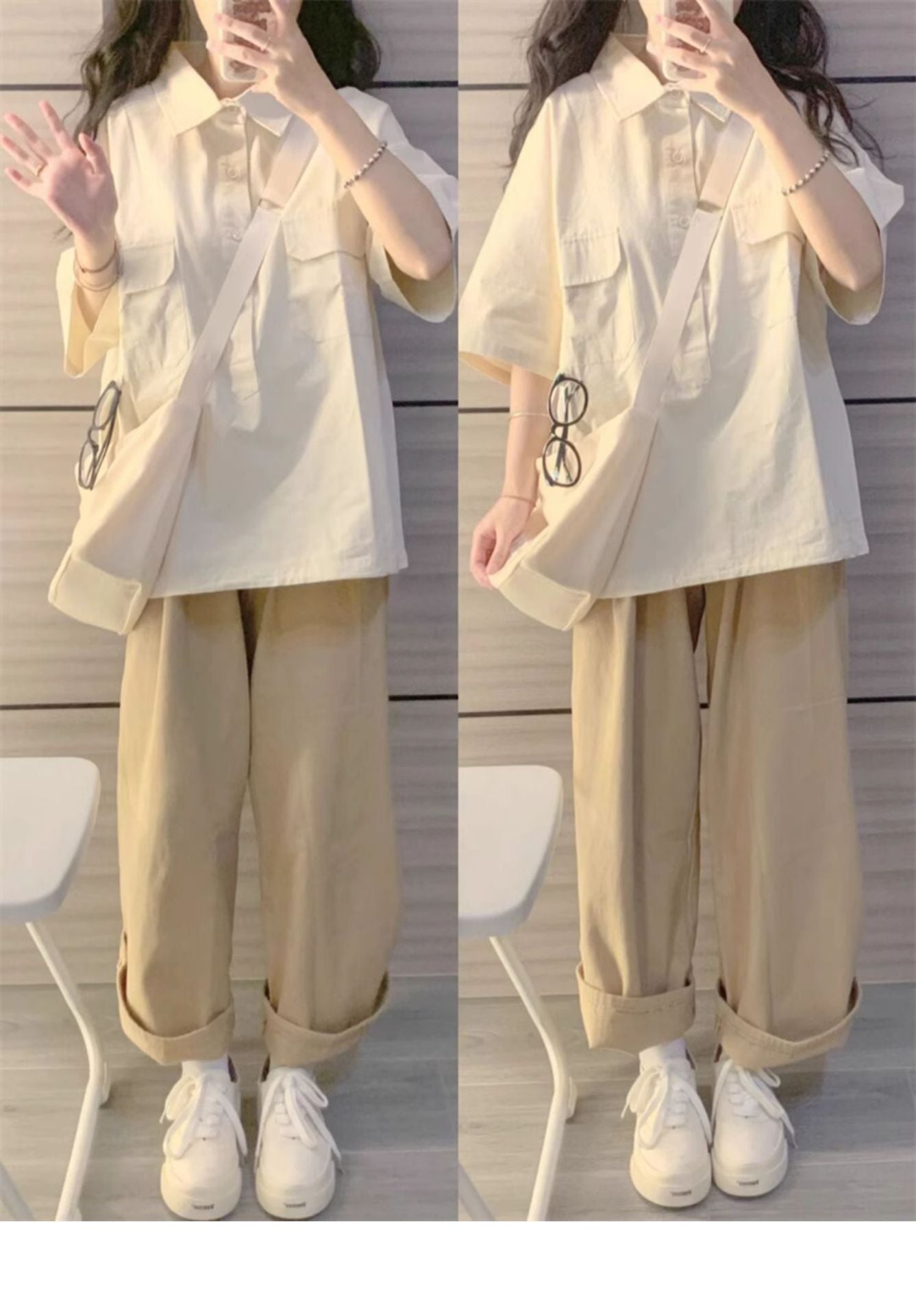 Women’s Co Ord Set Short Sleeve Polo Top & Wide-Leg Pants (Chanel Style)