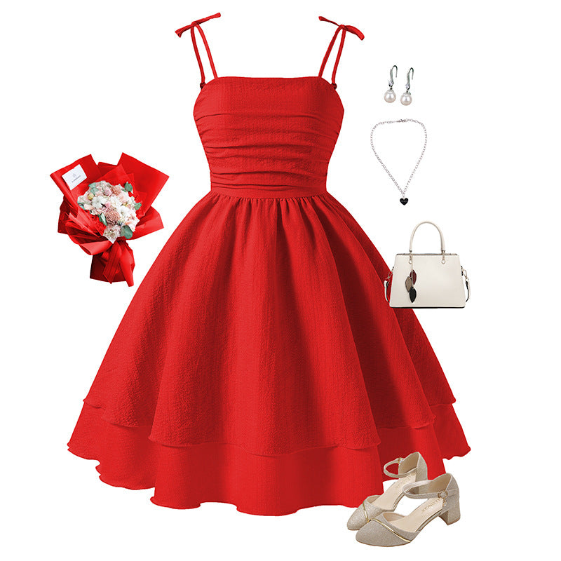 Charming Solid Color Suspender Princess Mini Dress for Girls